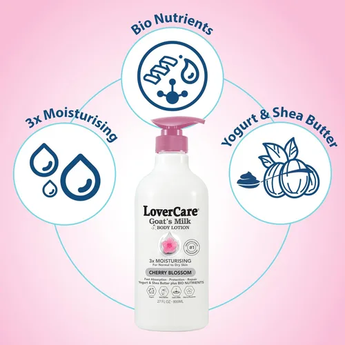 Vista 3 de Lovercare Loción corporal de leche de cabra para piel seca Flor de cerezo 27.05oz (27.1 fl oz) - Paquete de 2