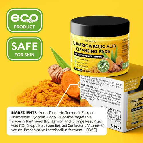 Vista 9 de Almohadillas limpiadoras de ácido kójico de cúrcuma para la cara, esponjas exfoliantes con vitamina C y limón, lavado facial espumoso para una piel