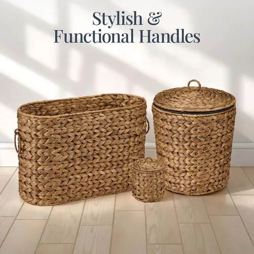 Vista 8 de Best Choice Products 6PC Bathroom Accessories Set, Vanity Trays, qtip Canister, Square Tissue Box Cover, Small Wicker Trash Can, Toilet Paper