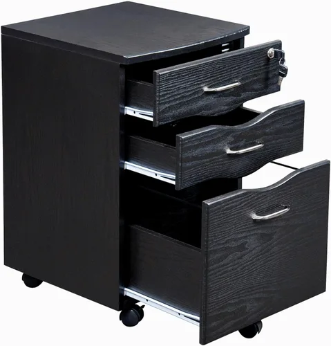 Vista 10 de Archivador rodante de 3 cajones con cerradura, archivador debajo del escritorio con ruedas, soporte para impresora, estante de impresora móvil