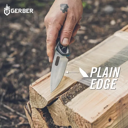 Vista 4 de Gerber Sumo EDC - Cuchillo de bolsillo plegable, borde liso, supervivencia de campamento, azul cian Compact EDC folding knife, plain edge blade
