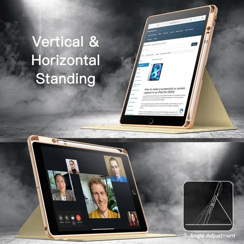 Vista 7 de JETech Funda giratoria para iPad 9/8/7 (10.2 pulgadas, modelo 2021/2020/2019, 9ª/8ª/7ª generación) con soporte para lápiz, rotación de 360 grados