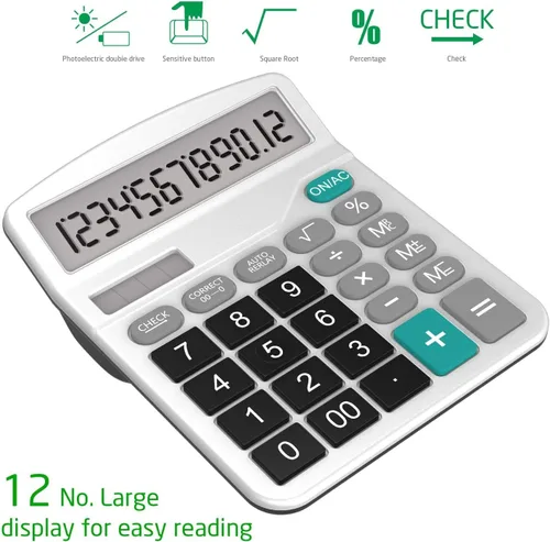 Vista 8 de Calculadora, Splaks - Calculadoras de escritorio funcionales estándar, batería solar y AA, calculadoras electrónicas de oficina de doble potencia