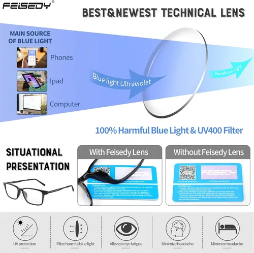 Vista 5 de FEISEDY Ligero TR90 Flexible Titanium B Rectángulo Gafas De Lectura Anti-Azul Luz Gafas B0018