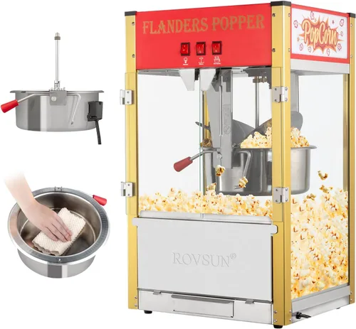 Vista 9 de ROVSUN Máquina comercial de palomitas de maíz estilo cine con hervidor de 12 onzas que hace hasta 80 tazas, máquina para hacer palomitas de maíz