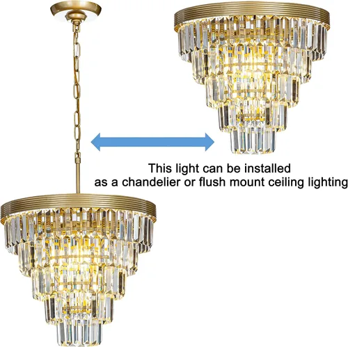 Vista 7 de ALOADECOR Candelabro de cristal de 5 niveles con forma de cono glamoroso de 4 luces, de 16 pulgadas, color dorado suave, ajustable, contemporáneo