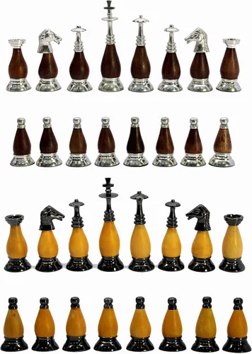 Vista 2 de StonKraft Piezas de ajedrez de madera de latón, peones, figura de ajedrez, figuras de ajedrez, monedas (3.5 pulgadas, rey)