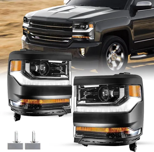 Vista 8 de Ensamble de faro HID/Xenón SOCKIR Compatible con Chevy Silverado 1500 2016-2019/19 Chevy Silverado 1500 LD [con bombilla HID D5S] con DRL LED