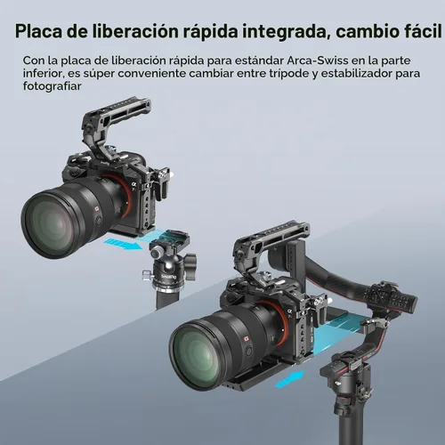 Vista 6 de SmallRig Kit de jaula para cámara A7 III / A7R III para Sony Alpha 7 III/Alpha 7R III, jaula completa con mango superior para ARRI y abrazadera