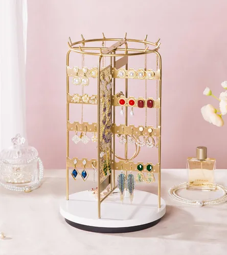 Vista 9 de Homde Soporte de joyería grande para tocador organizador de collar de aretes para mujeres modernas - Pulsera de reloj de metal Soporte giratorio que