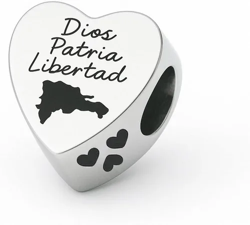 Vista 3 de Mapa del corazón dominicano y dije redondo, dije de regalo de República Dominicana, plata esterlina, regalo para esposa, mujeres, amigos, familia