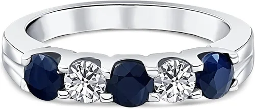 Vista 4 de Anillo de aniversario de bodas de cinco piedras con diamantes de zafiro azul de 1 qt en oro blanco de 14 quilates