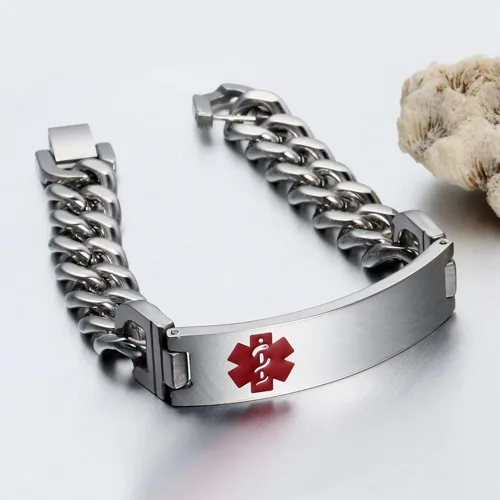 Vista 7 de Pulseras de identificación de alerta médica personalizadas para mujeres y hombres, pulseras médicas de emergencia para adultos, pulseras médicas