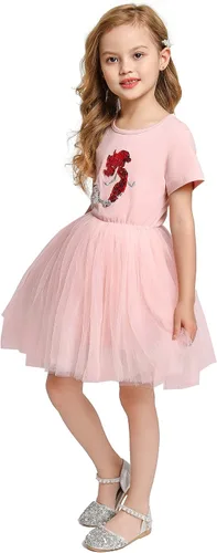 Vista 3 de YOFEEL Vestido de verano para niñas pequeñas de manga corta tutú longitud hasta la rodilla