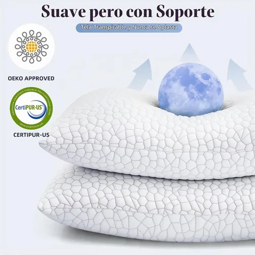 Vista 6 de Yettbea Juego de 2 almohadas ajustables de espuma viscoelástica trituradas tamaño Queen, almohada refrescante de bambú de lujo con funda lavable