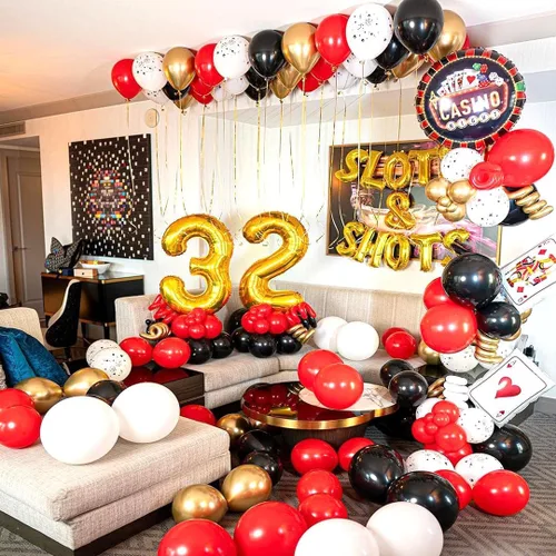 Vista 9 de Globos de fiesta rojos, negros y dorados, globos de látex negro y rojo, 50 globos de 12 pulgadas, rojo, negro y dorado, para graduación, Hollywood