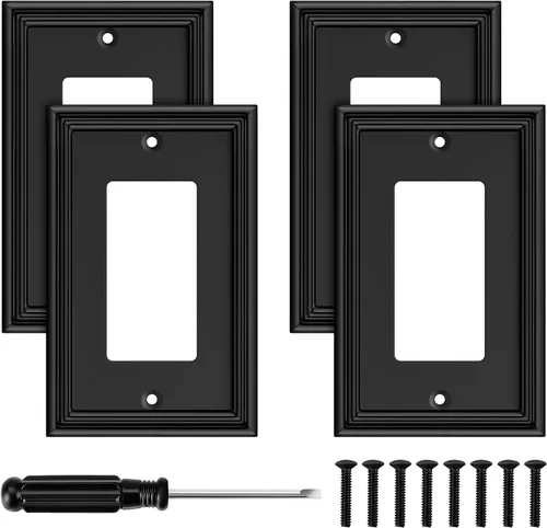 Vista 12 de Placa Decorativa Moderna Negra para Interruptor de Luz, Cubiertas de Tomacorriente Decorativas, Placas de Interruptor Basculante, Material de Fibra