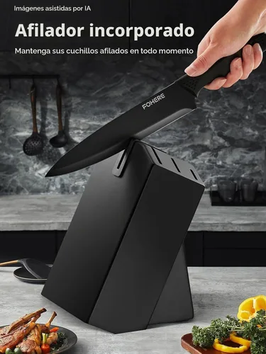 Vista 4 de FOHERE - Juego de cuchillos de cocina de 8 piezas con bloque de acero inoxidable de alto carbono, juego de bloques de cuchillos autoafilables