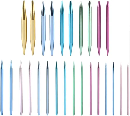 Vista 3 de Kit de agujas de tejer de aluminio, 13 pares de agujas de tejer circulares intercambiables con asas ergonómicas, agujas de ganchillo con estuche