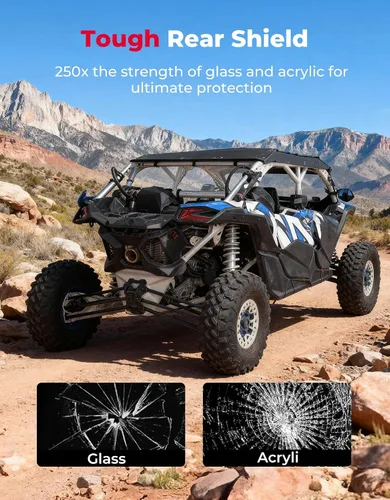 Vista 3 de Kemimoto Parabrisas trasero X3 compatible con Can Am Maverick X3 y Max 2017-2025 PC resistente, duro, ventana trasera completa, resistente a