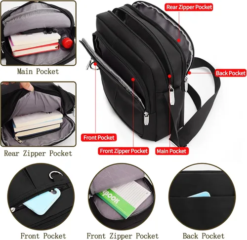 Vista 3 de Lizbin Bolsa tipo mensajero para hombre, pequeña bolsa cruzada casual negra, bolso cruzado para hombre y mujer, bolsa de hombro tipo mensajero