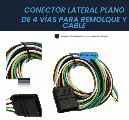 Vista 2 de NEWSUN® 10 pies 3 m de largo Arnés de cableado de remolque extensible premium 4 vías planas Conector de cableado de cobre chapado en plata de 4 3.05