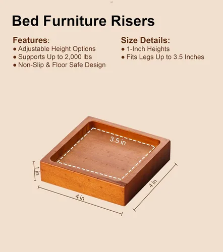 Vista 2 de Elevadores de muebles de cama de madera Lufia de 1 pulgada, elevadores de muebles de madera de pino macizo: mejora la durabilidad, la comodidad