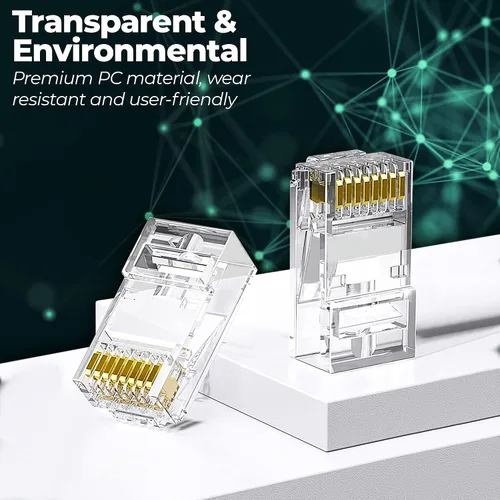 Vista 5 de Conectores de paso RJ45 Cat6, conectores de crimpado de cable Ethernet chapados en oro, enchufe de red UTP para cables sólidos y cables Ethernet