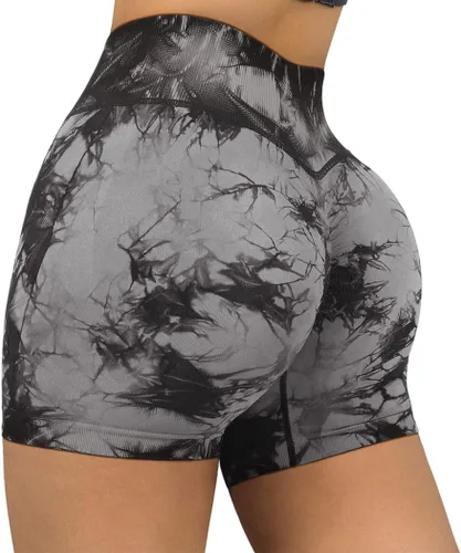 Vista 2 de SUUKSESS - Shorts deportivos sin costuras para mujer, shorts de cintura alta y con realce de glúteos para entrenamiento