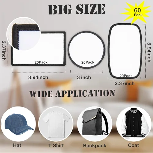 Vista 2 de 60 parches de sublimación, parches en blanco para planchar para manualidades, sombreros, gorras, mochilas, uniformes