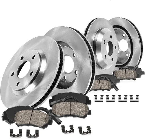 Vista 2 de Callahan BRAKE PARTS Rotores de disco de freno ranurados delanteros y traseros y pastillas de freno de cerámica + kit de freno de hardware