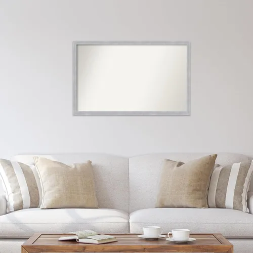 Vista 4 de Amanti Art Silver Bathroom Mirror for Over Sink, 24x38 Custom Made Grace Brushed Nickel Narrow Rectangle Vanity Mirror, Large Modern Wood Frame