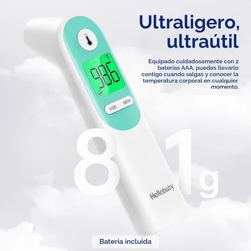Vista 9 de Hellobaby Termómetro para bebé 3 en 1, oreja y frente con alerta ajustada
