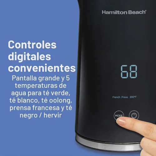 Vista 3 de Hamilton Beach Hervidor de té eléctrico con control de temperatura digital, caldera de agua caliente y calentador de 1.7 L, 5 modos preestablecidos