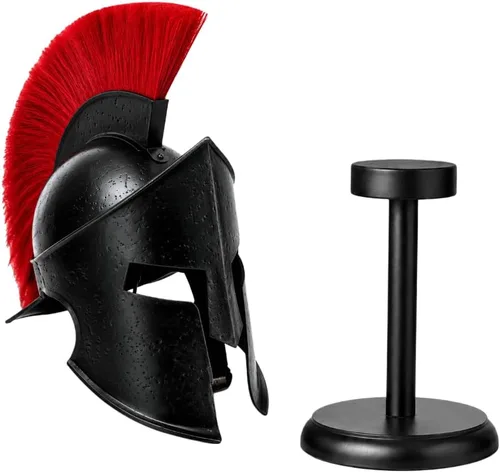 Vista 6 de Spartan Warrior Helmet with Red Plume Crest, Black Finish