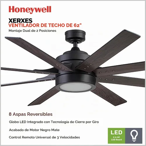 Vista 3 de Honeywell Ceiling Fans - Ventilador de techo Xerxes 51473-01, 62, negro mate
