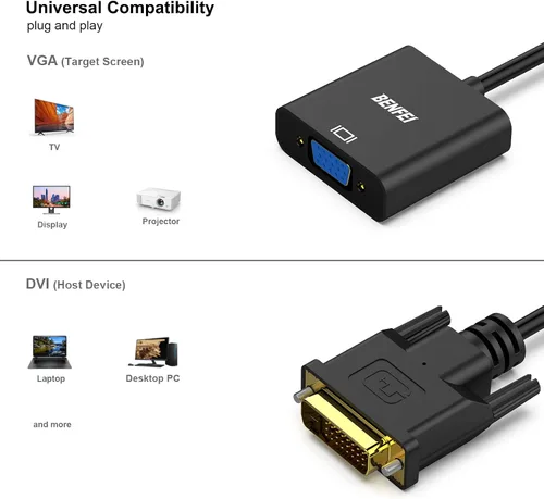 Vista 3 de BENFEI Adaptador activo de DVI-D a VGA, DVI-D 24+1 a VGA macho a hembra