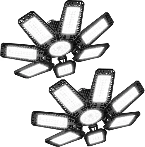 Vista 7 de Luz LED de garaje de 200W 20000LM 6500K, luces de techo de garaje con 7+1 paneles ajustables, luces de tienda con rosca E26 E27 para taller, sala