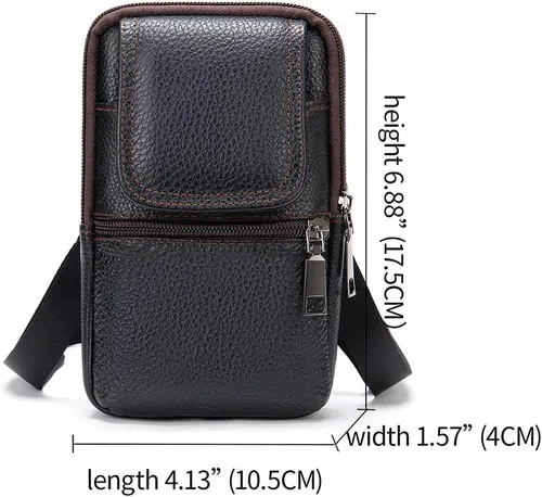 Vista 3 de Bolsa de hombro de cuero para hombre, bolsa de cintura para teléfono, bolsa de negocios con correa ajustable