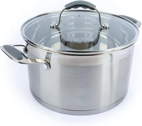Vista 14 de David Burke Stature - Sartén de acero inoxidable de 1.75 cuartos de galón con tapa de tensión, apta para horno, color gris cepillado