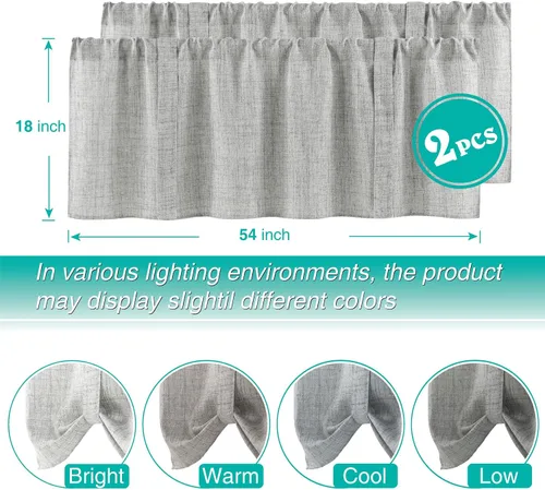 Vista 6 de Home Queen Cenefa de cortina con lazo para sala de estar, cenefa ajustable con bolsillo para cortinero, juego de 2, 54 x 18 pulgadas, gris claro