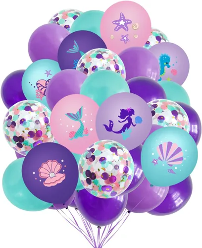 Vista 8 de 7 globos de sirena con números para fiesta de cumpleaños de 1, 2, 3, suministros de decoración de cola de sirena para niñas (número 0)