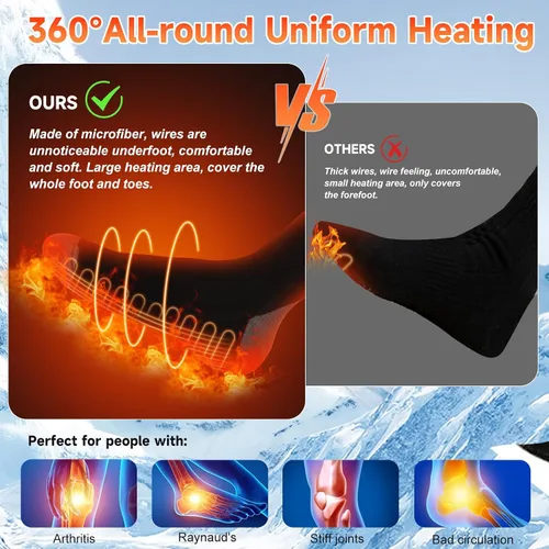 Vista 3 de Calcetines calentados para hombres y mujeres, control por aplicación, calcetines eléctricos recargables con batería de 8000 mAh*2, calcetines
