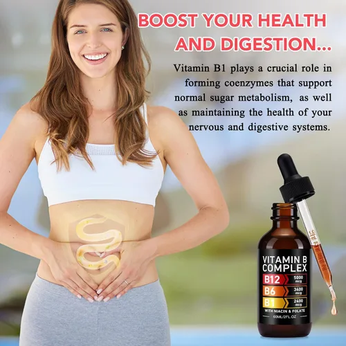 Vista 4 de Frovetani - Complejo orgánico de vitamina B para mujeres, 2 unidades líquidas Vitamina B12 Metilcobalamina, vitamina B6, B1, B9, apoyo metabólico