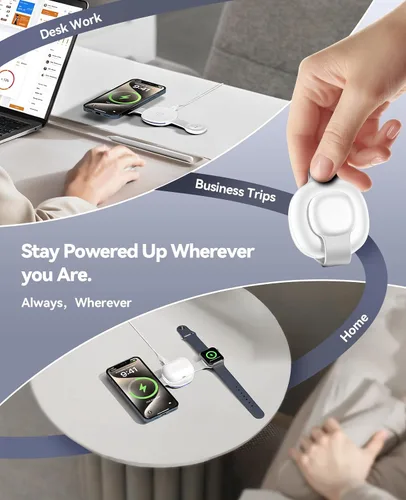 Vista 7 de Cargador inalámbrico MagSafe 3 en 1 para dispositivos Apple, estación de carga rápida de 15 W Estación de carga de viaje plegable compatible