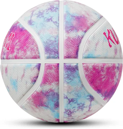 Vista 8 de Pelota de baloncesto de goma Kuangmi, tamaño 5 (27.5"), tamaño 4 (25.5"), hecha para juegos deportivos al aire libre y en interiores, parque, playa