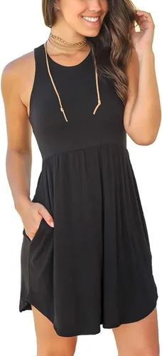 Vista 4 de HiMONE Women's 2023 Sleeveless Loose Plain Dresses Casual Short Dress with Pocket