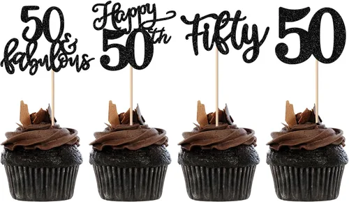 Vista 18 de Rsstarxi Paquete de 24 adornos con purpurina para cupcakes de 30 cumpleaños, treinta y 30 fabulosas selecciones de cupcakes, decoraciones para feliz
