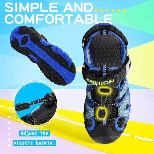 Vista 6 de Littleplum Sandalias para niños con puntera cerrada, sandalias deportivas para niños pequeños, zapatos de verano para niños grandes, caminar