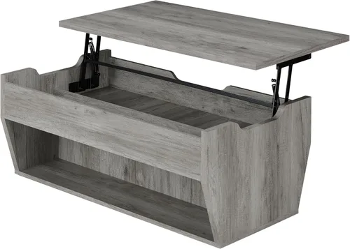 Vista 13 de 24/7 Shop at Home Pavie - Mesa de centro elevable de 42 pulgadas para comedor, diseño de granja con mesa ajustable en altura, almacenamiento Gris